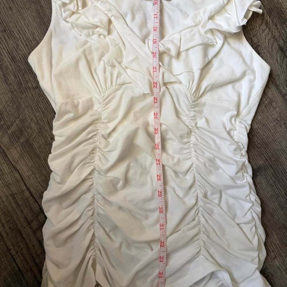 CAbi White Ruffled & Ruched Blouse - M - Picture 7 of 8